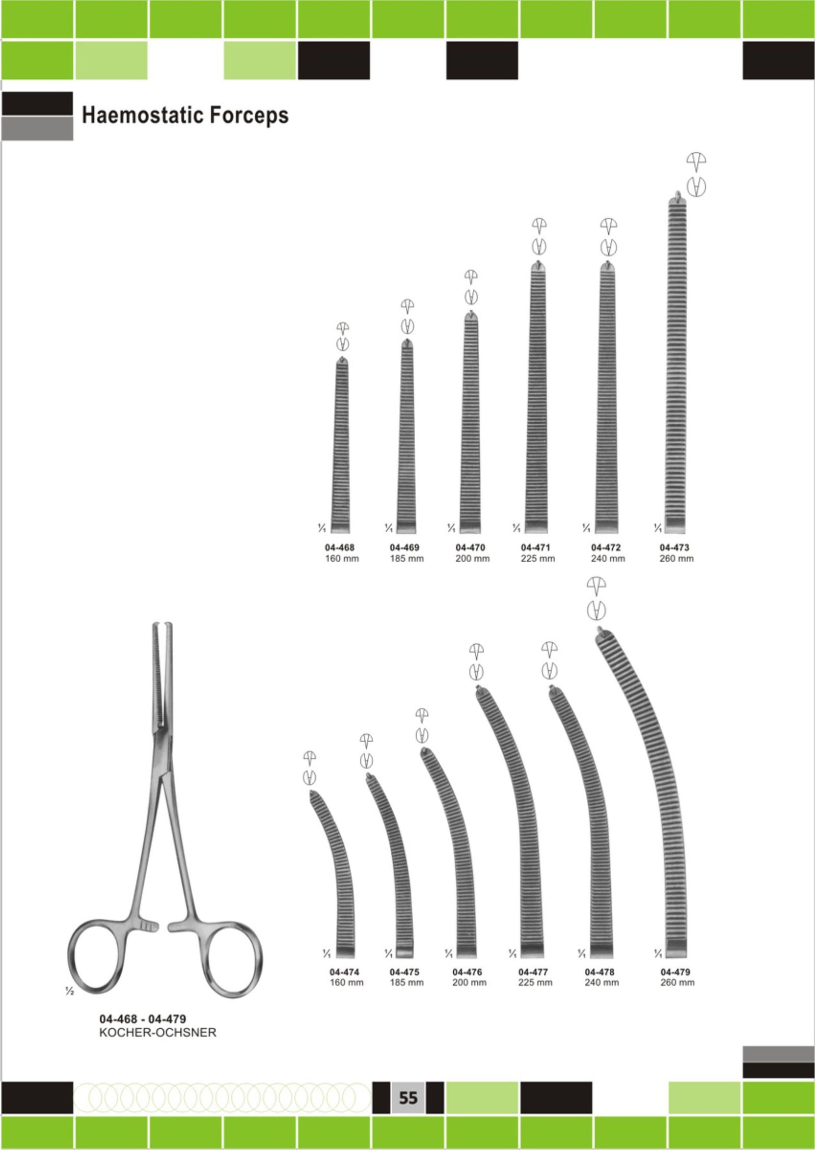 Kocher-Ochsner Forceps, Curved, 260 mm